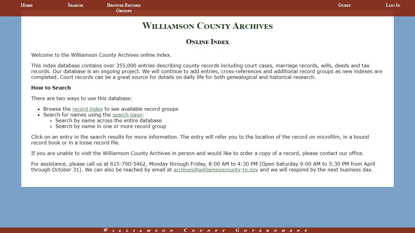 Williamson County Archives Online Index